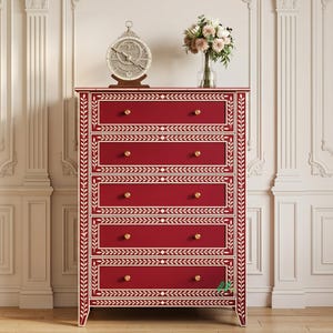 red tall dresser Acadia Tremont Chest with Split Top Drawer