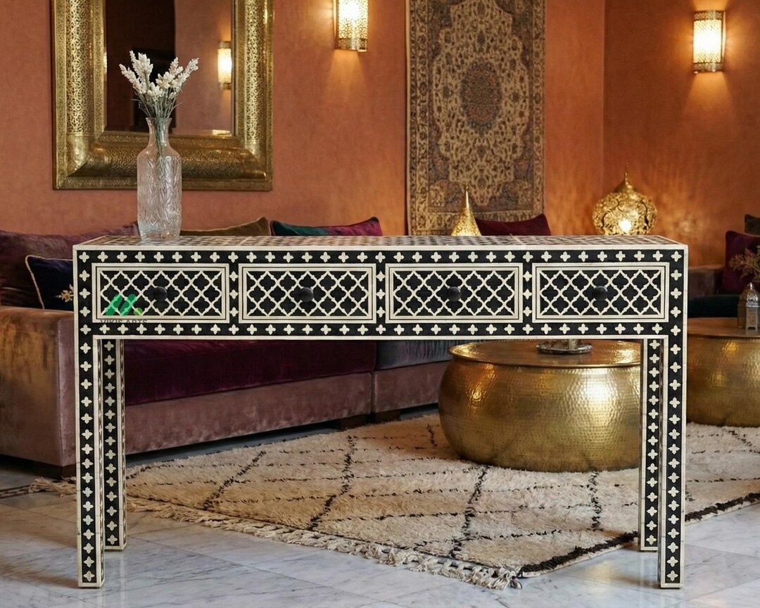 Handmade Bone Inlay Console Table: Black Entryway Hallway Furniture - Etsy