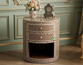 Wooden Round Bedside Table Modern Nightstand Solid Wood Side Table Minimalist Bedroom Furniture