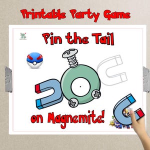POKEMON-Inspired Printable Pin-the-Tail Game - Instant Download - DIY Magnemite Party game poster