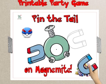 POKEMON-Inspired Printable Pin-the-Tail Game - Instant Download - DIY Magnemite Party game poster