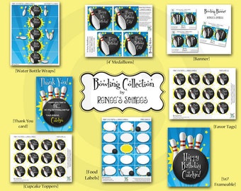 BOWLING party Party PRINTABLE COLLECTION - for Boys, Girls or Adults - Personalized Coordinating Design Accessories