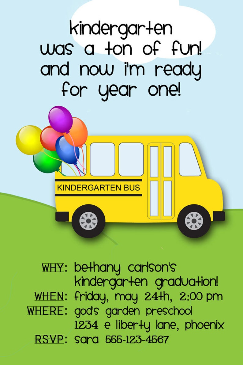 PRESCHOOL GRADUATION Printable Collection & Invitation ABC School Bus theme also for Birthday, Retirement or Classroom Decor image 4