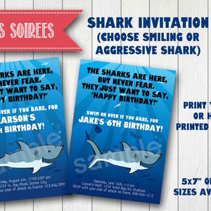 SHARK INVITATION - Printable - Birthday Party - Customizable - Banners, Cupcake Toppers & more also available
