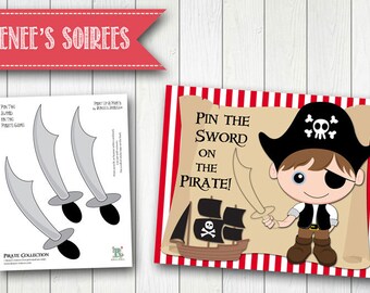 PIRATE Birthday Party Game - Pin the Sword on the Pirate - Printable DIY - for Boys or Girls  - Pin the Tail