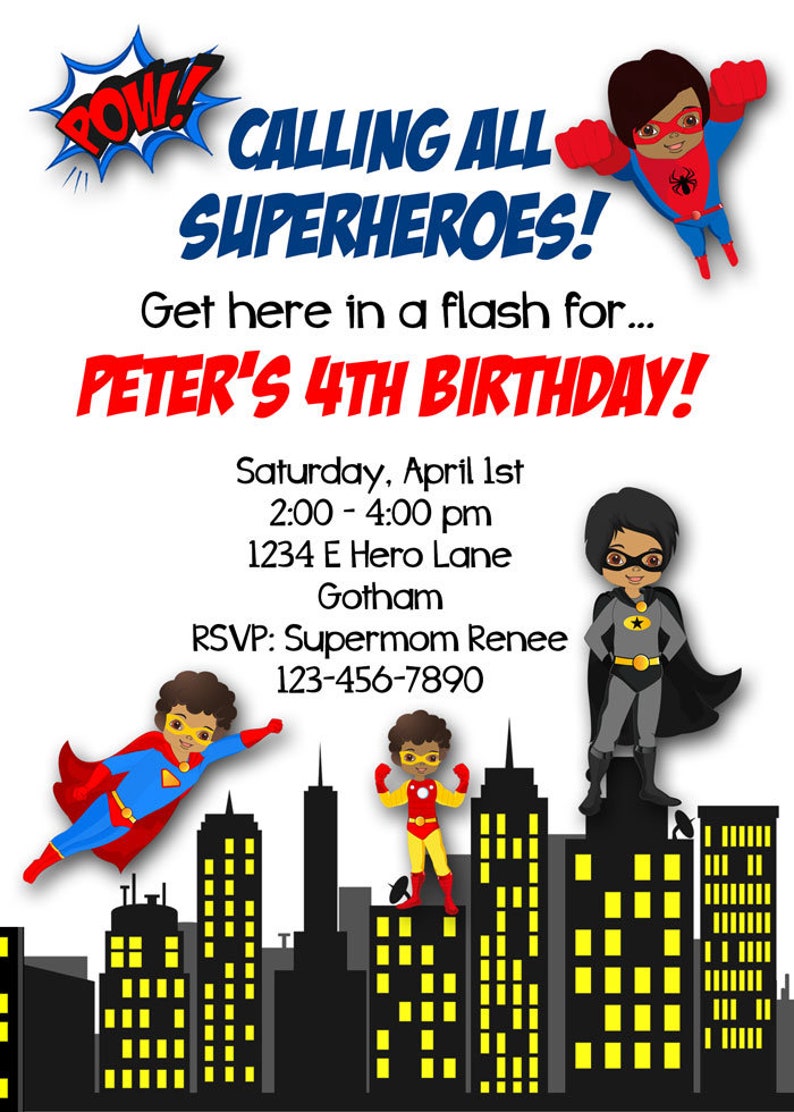 SUPERHERO Birthday Invitation Printable Super Hero Invite - Etsy