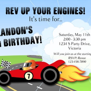 RACE CAR Printable INVITATION - Racing Birthday or Baby Shower Invite - Personalized diy