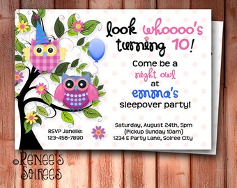 OWL INVITATION - for Birthday Party or Slumber Party or Baby Shower - Customized - DIY Party Printables