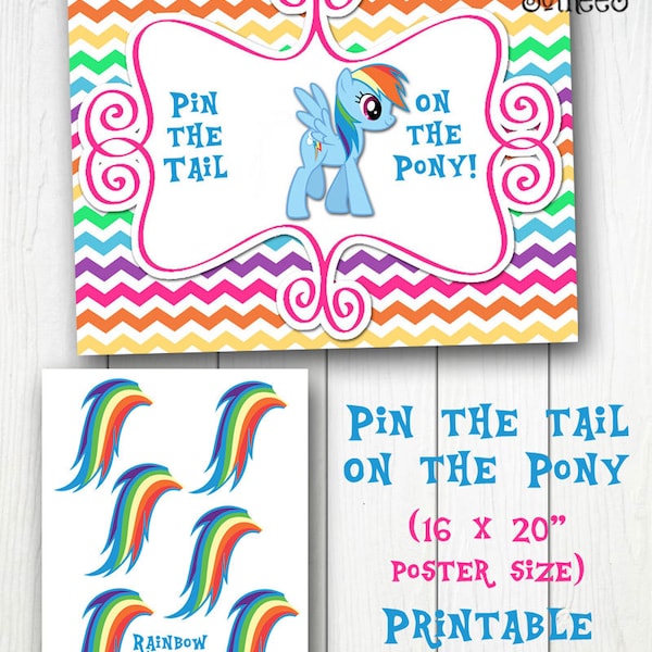 LITTLE PONY Rainbow Printable Pin-the-Tail Game - Instant Download - DIY Party game poster