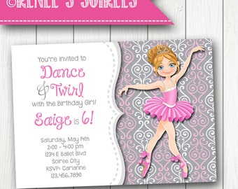 Invitation à une soirée DANCER - Invitation d’anniversaire PERSONNALISÉE BALLET - Imprimez-vous ou imprimez et expédiez
