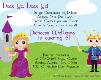 PRINCE & Princess or PRINCESS / KNIGHT Printable Invitation - Royal Birthday Party - Customizable Invite diy