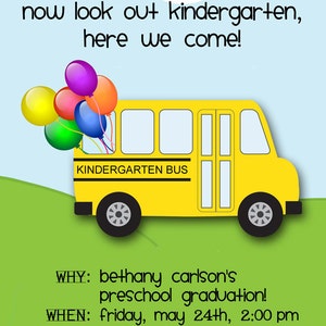 PRESCHOOL GRADUATION Printable Collection & Invitation ABC School Bus theme also for Birthday, Retirement or Classroom Decor image 2