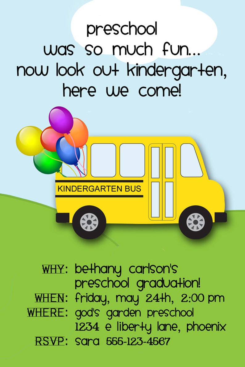 PRESCHOOL GRADUATION Printable Collection & Invitation ABC School Bus theme also for Birthday, Retirement or Classroom Decor image 2