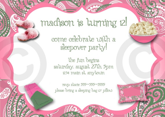 Paisley Slumber Party Invitation Printable Invite Etsy