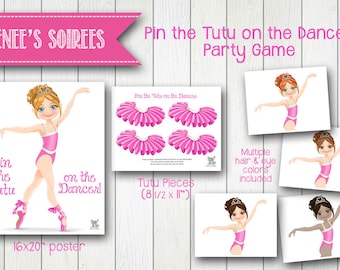 Ballerina Pin-the-Tutu-on-the-Dancer Party Game - Téléchargement instantané - Pin-the-Tail DIY Affiche du jeu imprimable