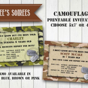 INVITATION anniversaire CAMOFLAUGE ou d'annonce de bébé - imprimer Inviter - personnalisables - Militaire - garçons ou filles