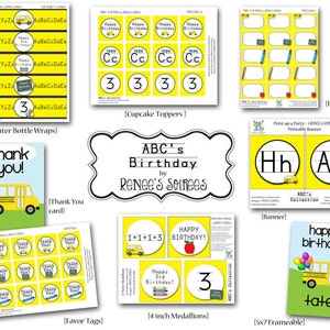 SCHOOL BUS Collection - ABC Birthday Party, Retirement or Classroom Decor - Customized - Diy Printable Coordinating Design Accessories