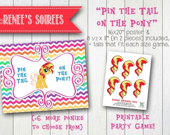 LITTLE PONY Shimmer Printable Pin-the-Tail Game - Instant Download - DIY Party game poster