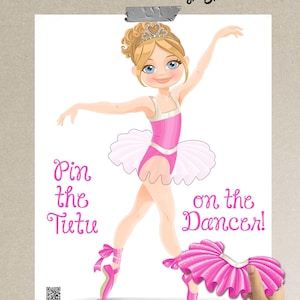 Ballerina Pin-the-Tutu-on-the-Dancer Party Game - Instant Download - Pin-the-Tail DIY Printable game poster