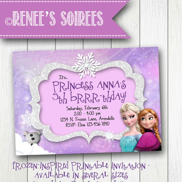 Snow Princess Printable Birthday Invitation - Personalized DIY Girls Party Invite inspired by Frozen