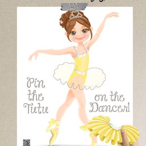 Ballerina Pin-the-Tutu-on-the-Dancer Party Game - Yellow - Instant Download - Pin-the-Tail DIY Printable game poster