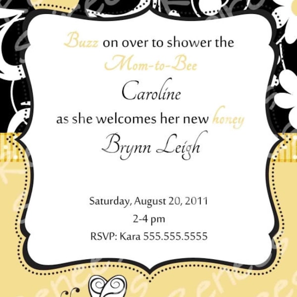 Printable Invitation- Bumble Bee Baby SHOWER or BIRTHDAY - Customizable - Banners, Cupcake Toppers & more also available MTMG