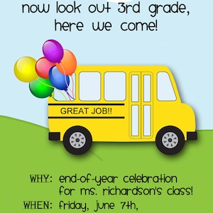 PRESCHOOL GRADUATION Printable Collection & Invitation ABC School Bus theme also for Birthday, Retirement or Classroom Decor image 5