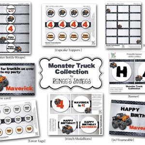 MONSTER TRUCK Collection Customized DIY Printable Coordinating Design Accessories image 1