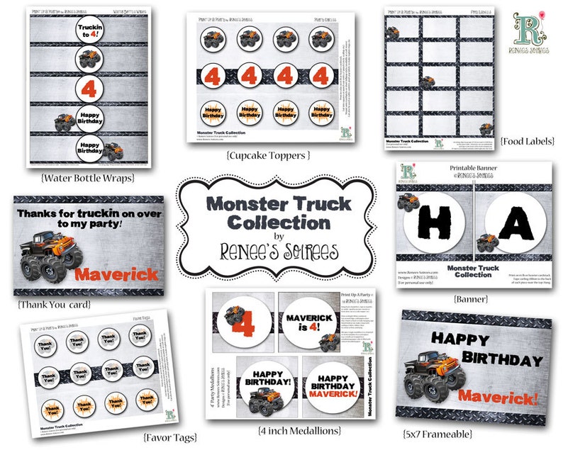 MONSTER TRUCK Collection Customized DIY Printable Coordinating Design Accessories image 1