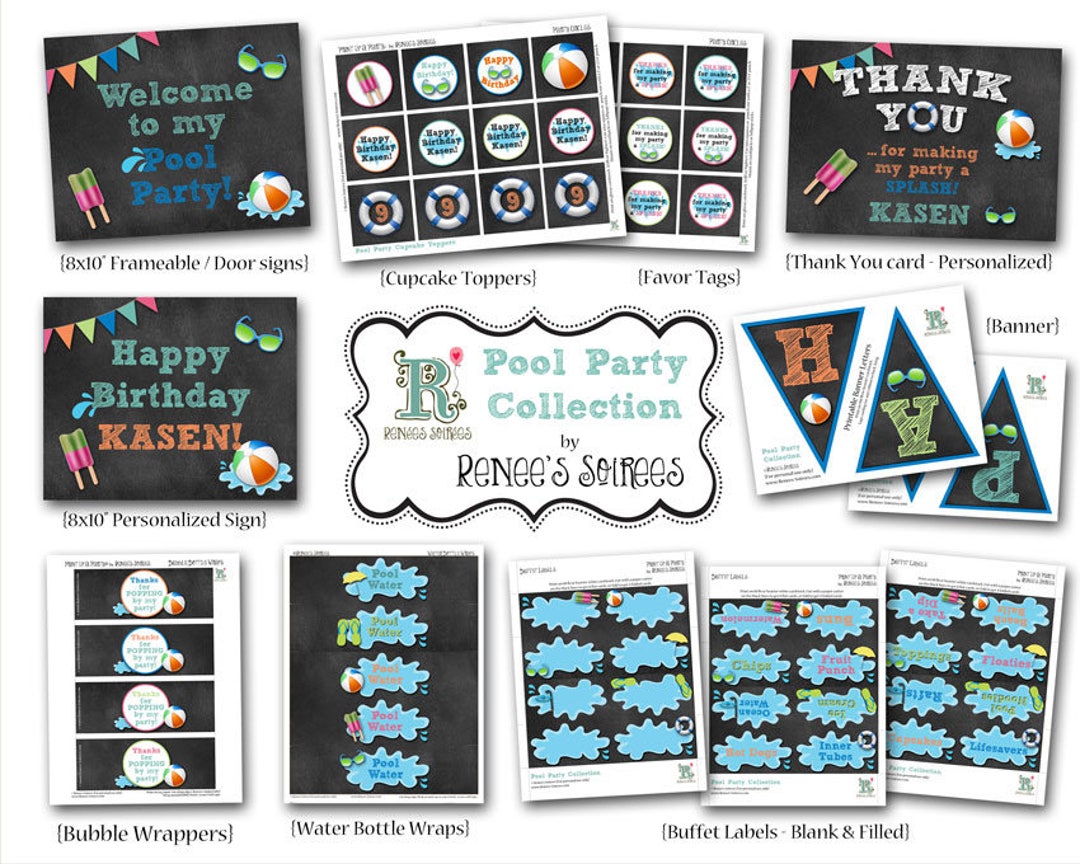 POOL / BEACH Party Printable Birthday Collection - Customized - DIY ...