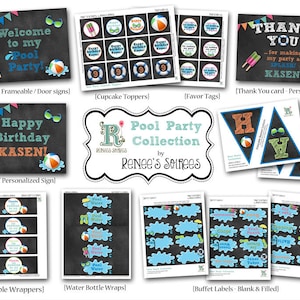 POOL / BEACH Party Printable Birthday Collection - Customized - DIY Coordinating Design Accessories