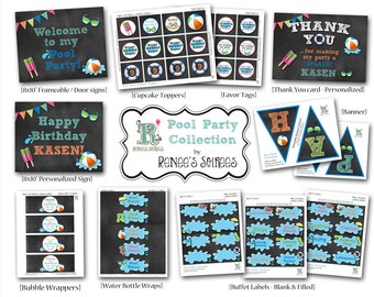POOL / BEACH Party Printable Birthday Collection - Customized - DIY Coordinating Design Accessories