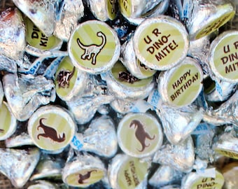 300 DINOSAUR Hershey KISS Stickers - Shipped - Jurassic Dino Birthday Party Favor Labels - Delivered to You