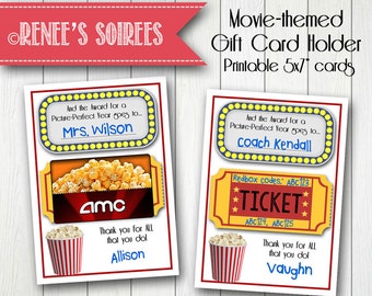 Printable GIFT CARD Holder - for Teacher, Coach, Coworker, Mentor, Employee gift - Great for Movie gift cards or Redbox codes