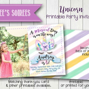 UNICORN Party Printable Birthday Invitation Photo Invite Customizable DIY party image 1