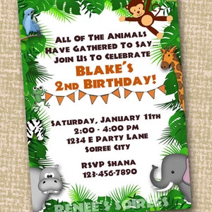 JUNGLE UITNODIGING & BEDANKT - Zoo of Safari Dier Afdrukbare Uitnodiging + Dank u kaart - voor babyshower of verjaardag diy