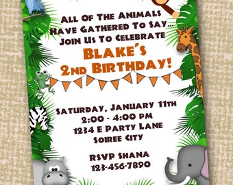 JUNGLE INVITATION & MERCI - Zoo ou Safari Animal Printable Invite + Thank You Card - pour Baby Shower ou Birthday diy