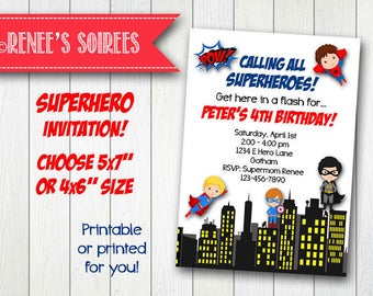 SUPERHERO Birthday Invitation - Printable Super Hero Invite - Customizable DIY party