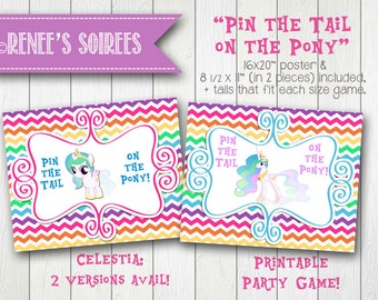 LITTLE PONY Celestia Pony Printable Pin-the-Tail Game - Téléchargement instantané - Affiche du jeu DIY Party