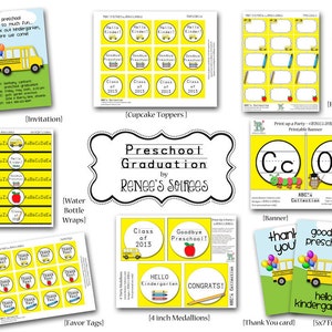 PRESCHOOL GRADUATION Printable Collection & Invitation ABC School Bus theme also for Birthday, Retirement or Classroom Decor image 1