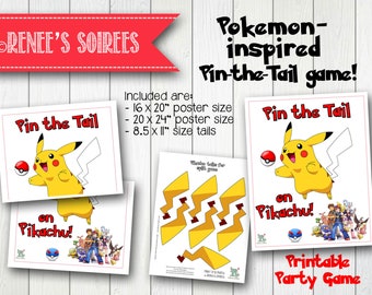 Jeu Pin-the-Tail imprimable inspiré de POKEMON - Téléchargement instantané - Affiche du jeu DIY Pikachu Party