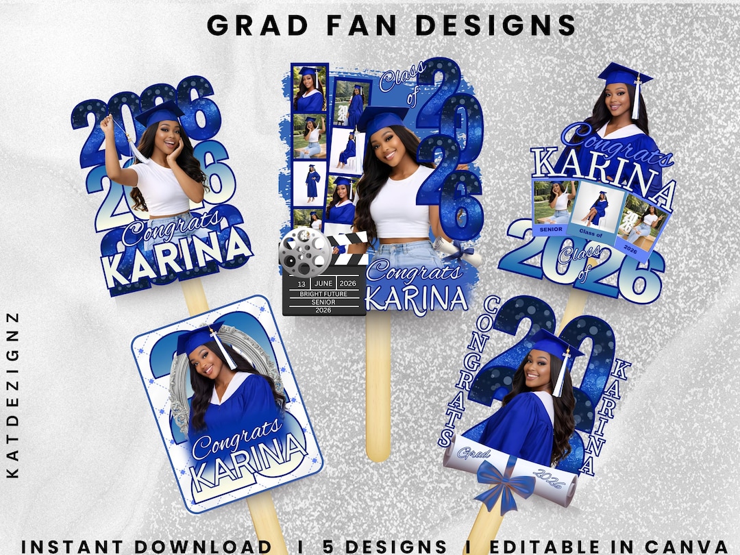 Graduation Fan 2026 Blue, Canva Editable Template - Etsy