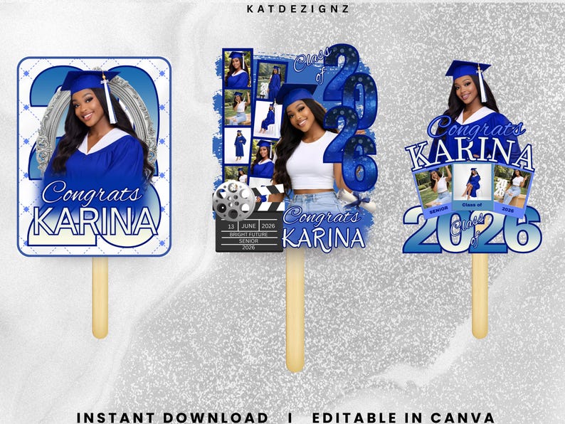 Graduation Fan 2026 Blue, Canva Editable Template - Etsy