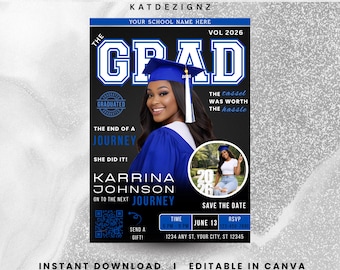 Graduation Magazine Invite, Grad Invitation DIY, Class of 2026, Canva Editable