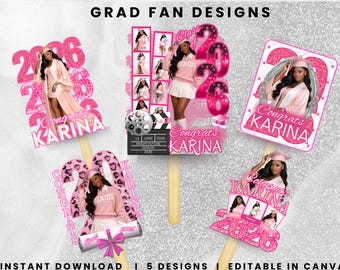 Abanico de graduación 2026 rosa, plantilla editable de Canva