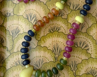 Colorful Tourmaline Dyed and Lemon Jade Choker Necklace | Lemon Jade Teardrop Pendant | Colorblock Rainbow Ombre Candy Necklace | 16" length