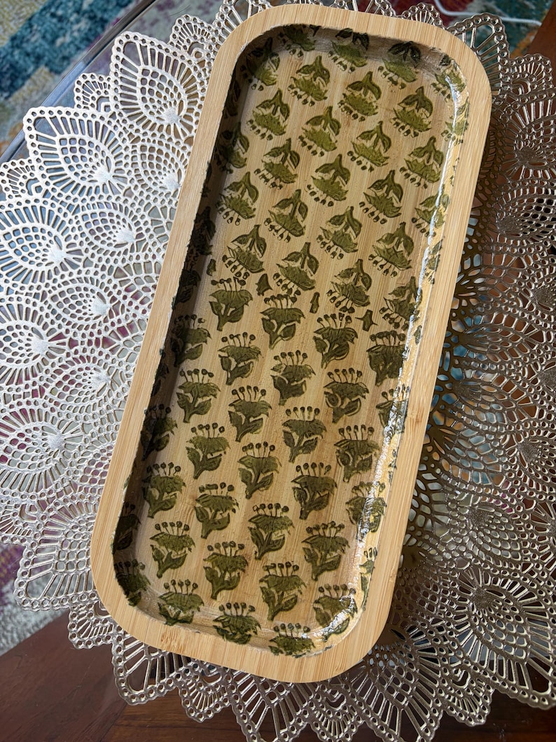 Decorative Bamboo Rectangular Trays for Entertaining, Home Decor, Bar Carts, Plants, Trinket Trays, Organization, Plants Green Buds