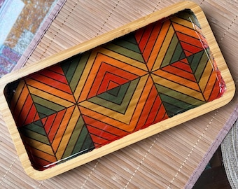 Decorative Bamboo Rectangular Trays for Entertaining, Home Decor. Botanical/Chinoiserie, Nautical, Swedish Modern/Plants