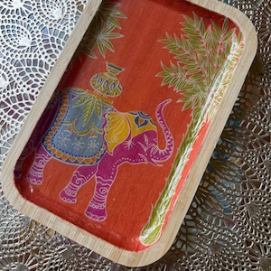 Decorative Bamboo Rectangular Trays for Entertaining, Home Decor, Bar Carts, Plants, Trinket Trays, Organization, Plants Orange Elephant