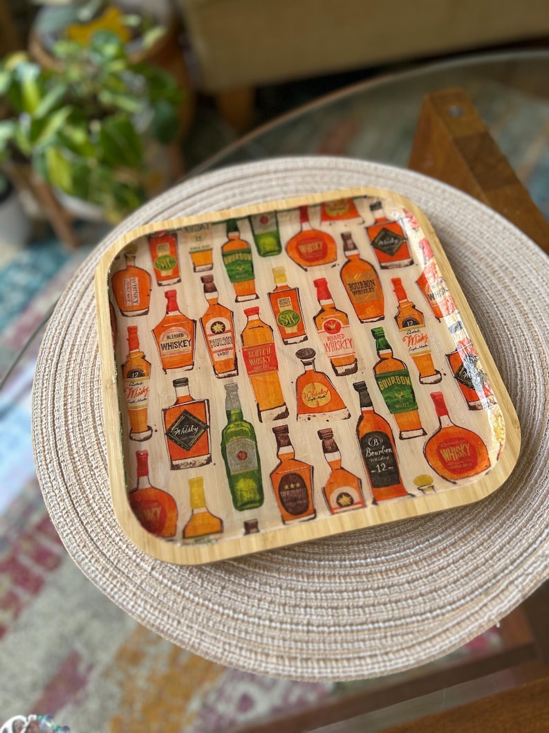 Decorative Bamboo Rectangular Trays for Entertaining, Home Decor, Bar Carts, Plants, Trinket Trays, Organization, Plants Whiskey Neat